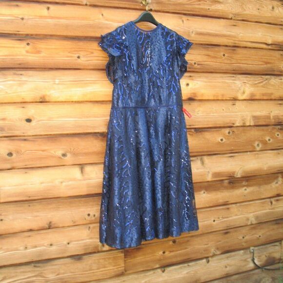 Mac Duggal 12467 Womens Flutter Sleeve Sequin Applique Cocktail Dress Blue 16 - Picture 6 of 15